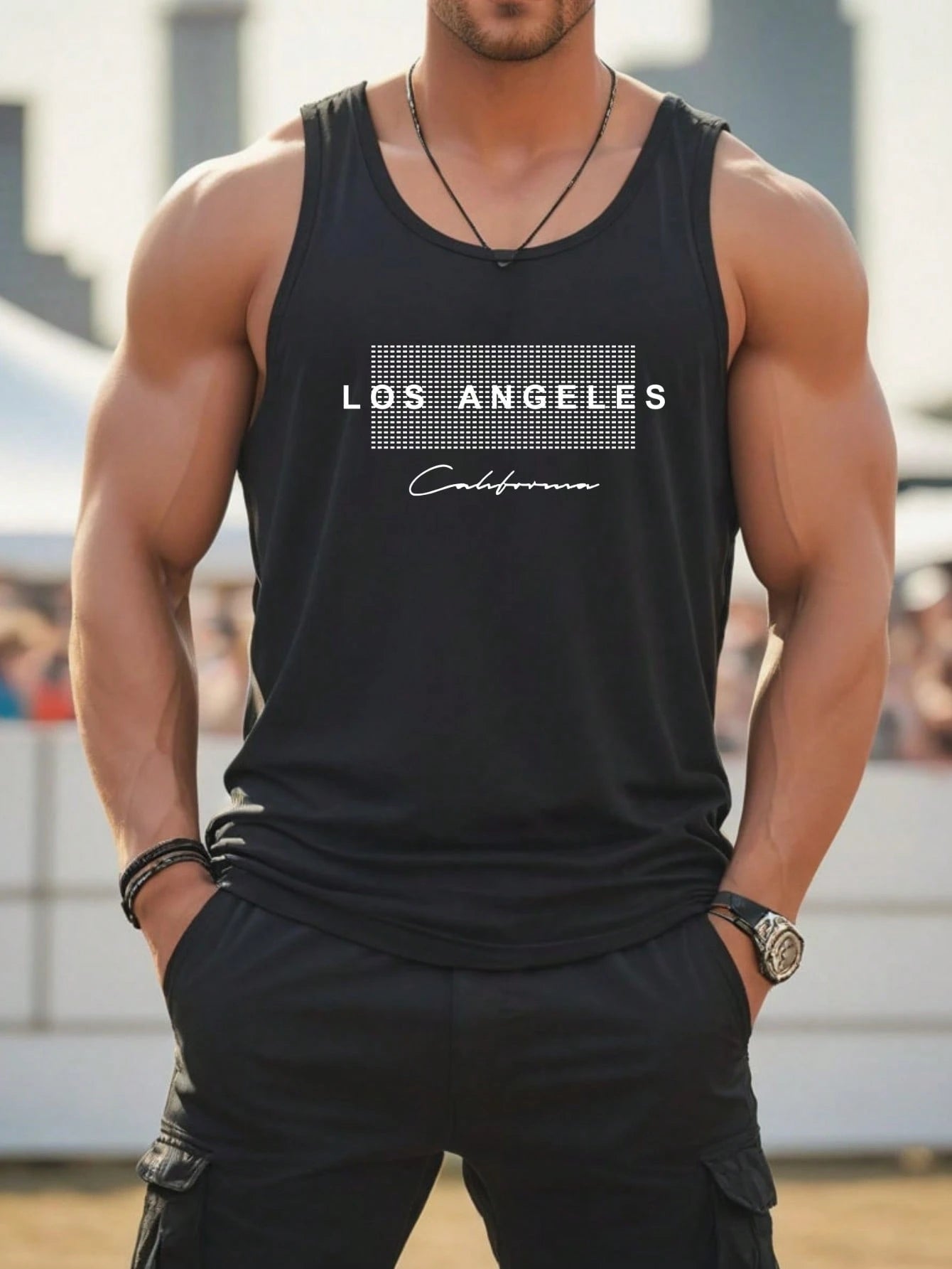 California Print Men's Sleeveless Tank Top, Suitable For Fitness, Daily Wear, Various Sports Activities, Father's Day Gift, Beach Outfit