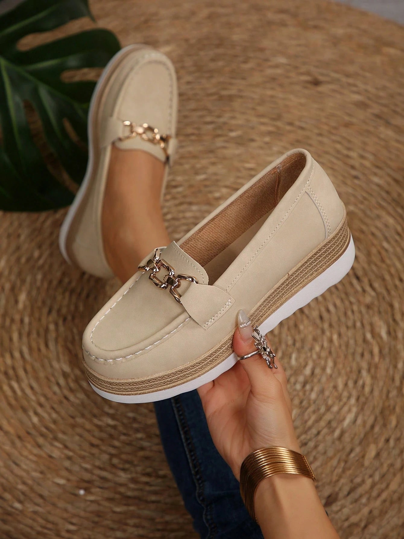 Women's Thick Sole Comfortable Slip-On Rocking Shoes, Flatform Soft Bottom Flat Shoes, Khaki,Trainers Women