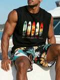 1pc Men's Summer Printed Round Neck Casual Tank Top