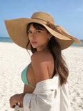 Women's Summer Korean Style Straw Hat Anti-UV Beach Hat Wide Brim Sun Hat Travel Hat,Vacation