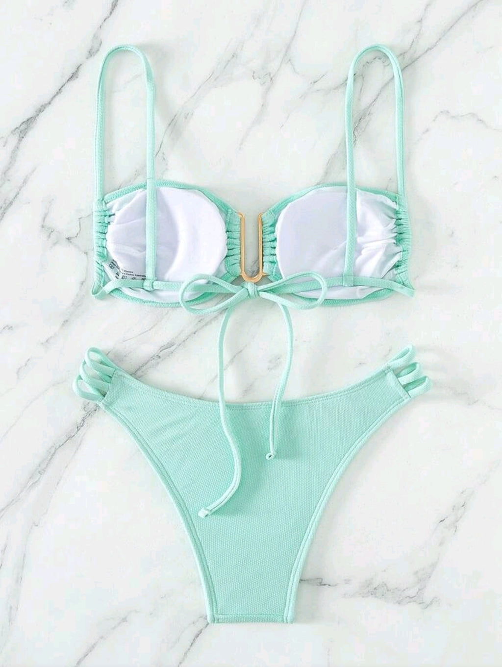 Swim Mod Women's Solid Color Ruched Sexy Bikini Swimsuit Set, U-Shaped Wire