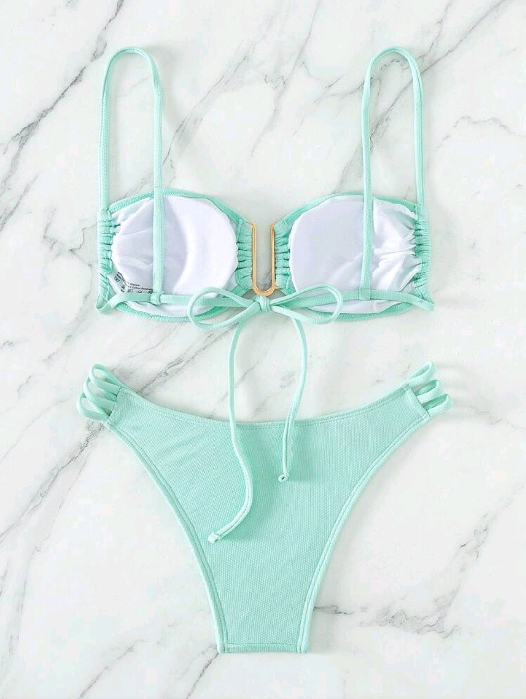 Swim Mod Women's Solid Color Ruched Sexy Bikini Swimsuit Set, U-Shaped Wire