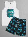 Manfinity BRENVOR Men Tropical & Slogan Graphic Tank Top & Drawstring Waist Shorts