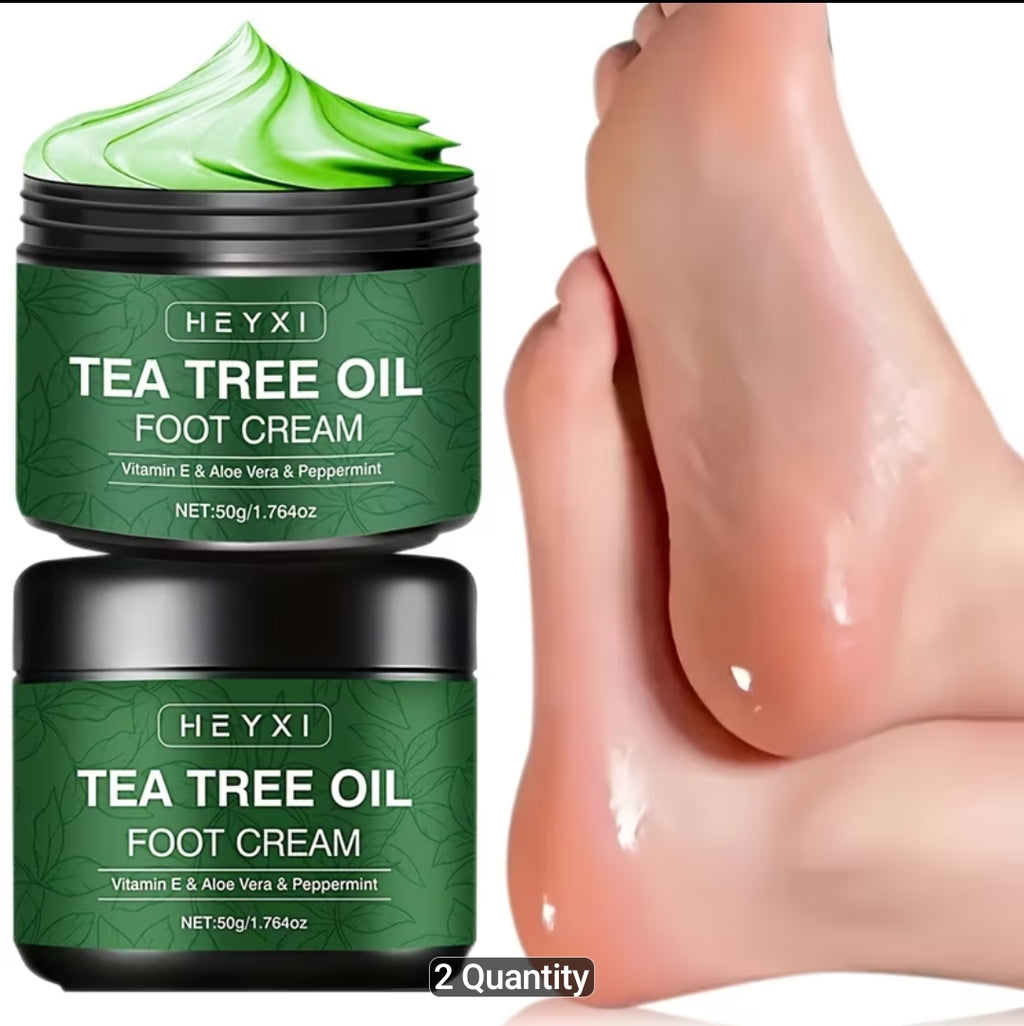 2pcs Tea Tree Oil Foot Cream, Enriched with Vitamin E, Aloe Vera, and Mint, Effectively Moisturizes Dry, Rough, and Cracked Skin, Softens and Smoothens the Skin, with a Long-lasting Fresh Fragrance, Foot Care, Contains Plant-derived Squalane