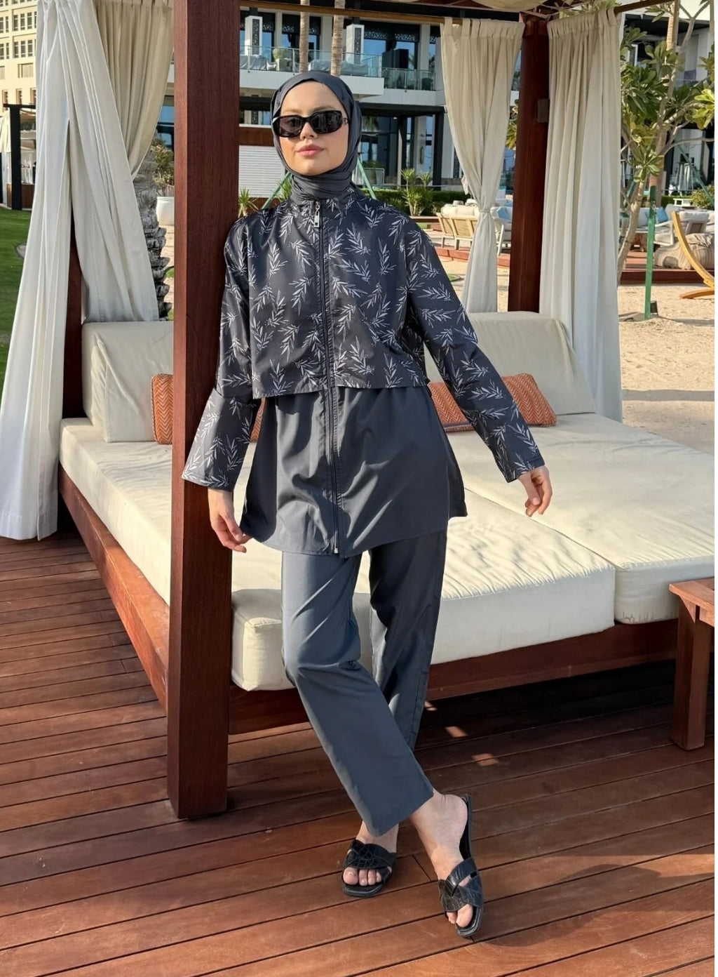lurex moda Doha Parachute Fabric 3-Piece Fully Covered Hijab Swimsuit