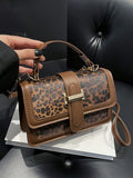Retro Chic Leopard Print Small Square Handbag, Women's Fashion Versatile Casual Commuting Shoulder Bag