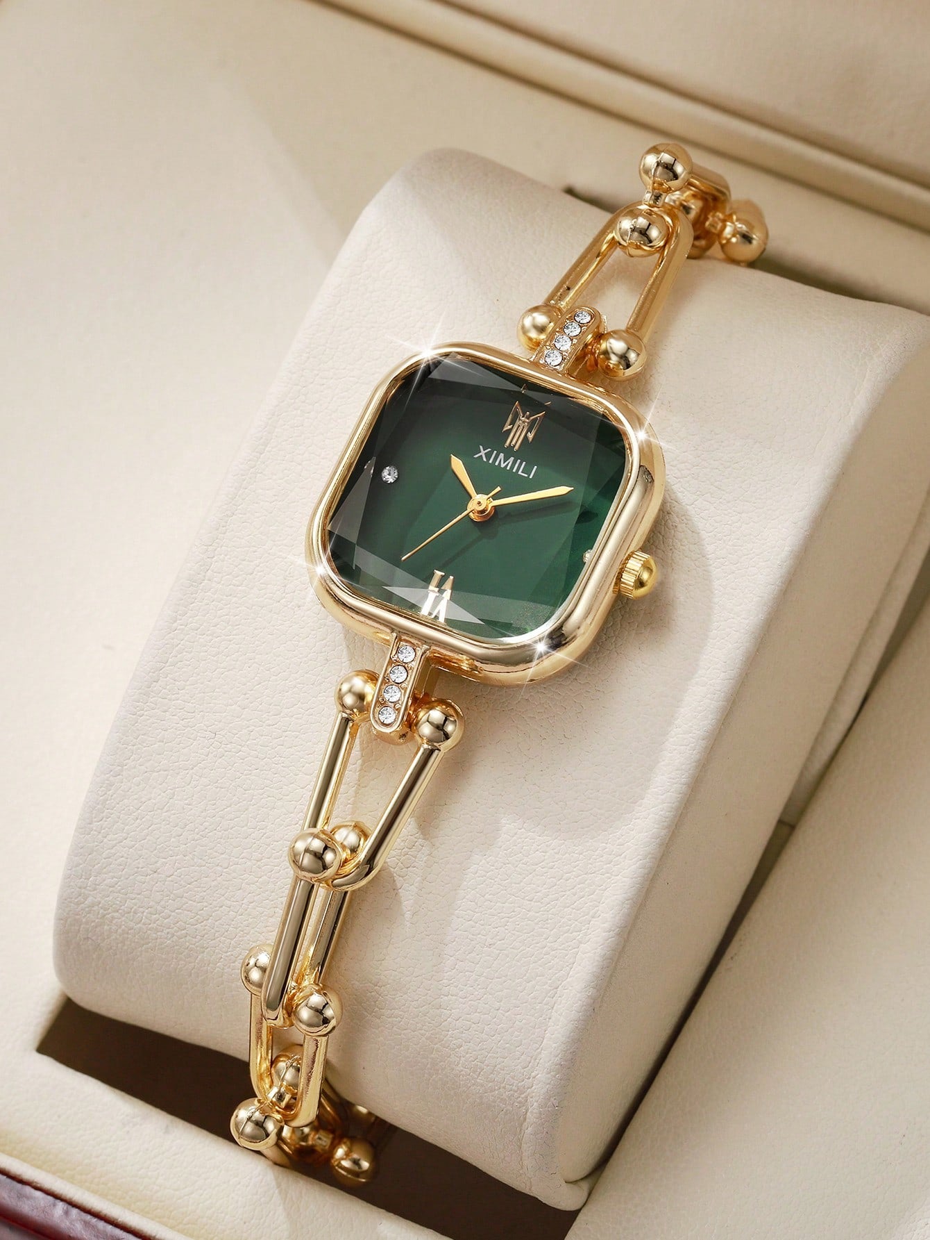 1pc Women's Fashion Casual Square Minimalist Roman Numeral Diamond Dial Elegant Quartz Bracelet Watch, No Watch Box Included