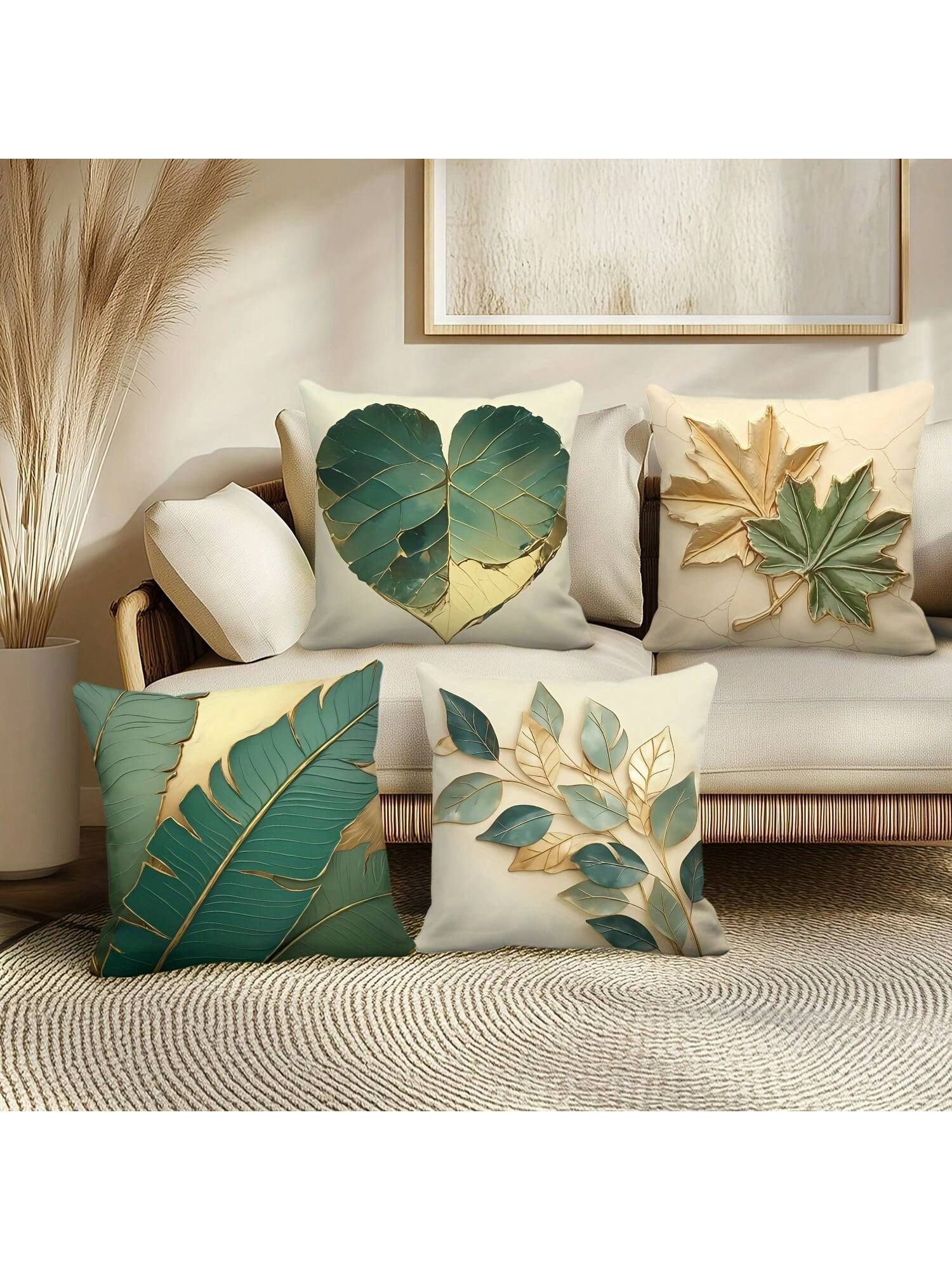 4-Piece Spring Set, Vintage Leaf Print Pillow Covers, 18x18 Inches, Zipper Polyester Sofa Cushion Covers, Suitable For Bedroom And Living Room Decor, Machine Washable Gifts Birthday Graduation