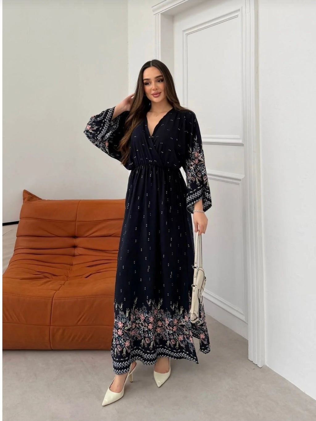 mezqa Wrap Collar Patterned Summer Viscose Dress Patterned
