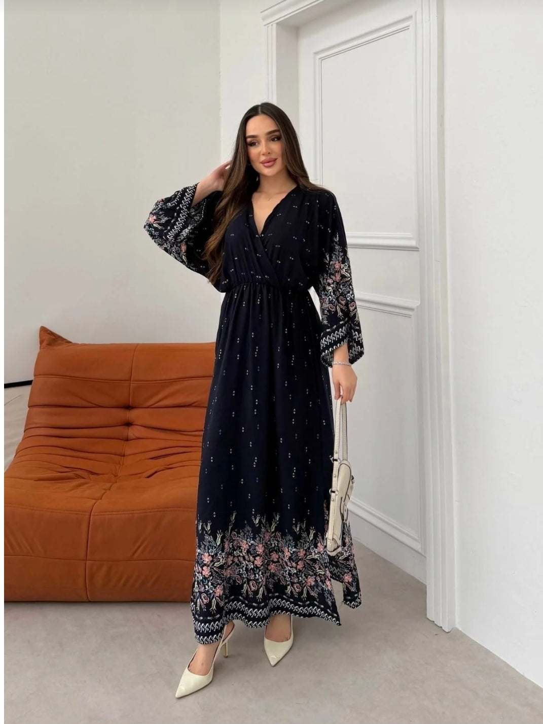 mezqa Wrap Collar Patterned Summer Viscose Dress Patterned