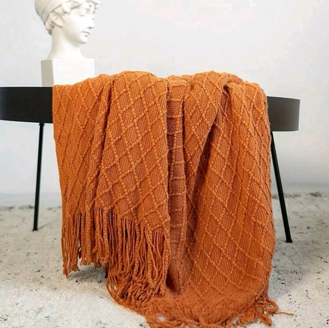 1pc Vintage Geometric Pattern Throw Blanket, Soft Acrylic Knitted Cozy Coverlet For Farmhouse Living Room, Bedroom, All Seasons - Mixed Colors