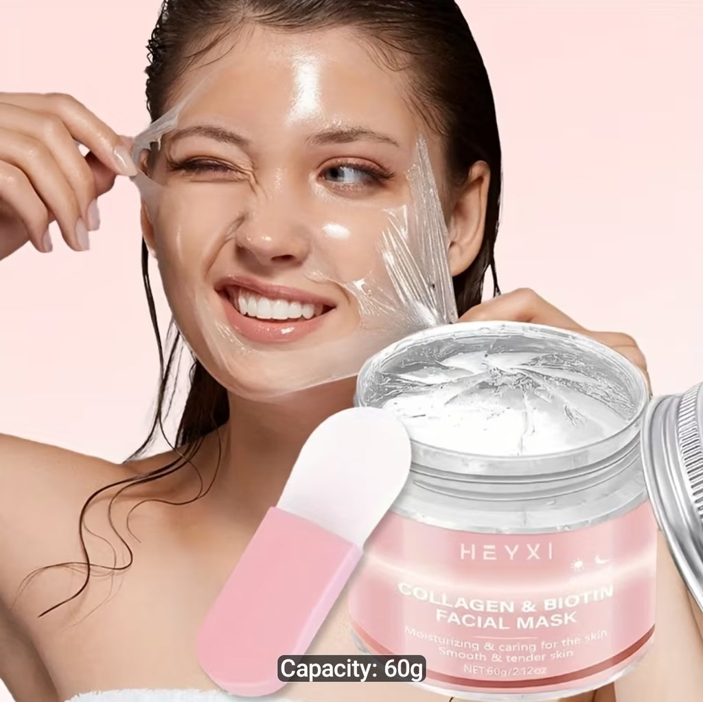 1pc 60g Collagen Biotin Day & Night Mask with Rich Collagen Essence, Protects Light Beige Skin, Moisturizes and Smooths, Infuses Light Beige with Hydration, Vitality, and Radiance