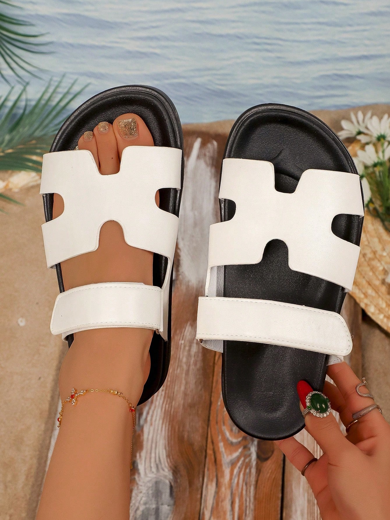 Women's Comfortable Open Toe Thick Sole Flat Sandals, Basic Daily Casual Vacation Beach Shoes