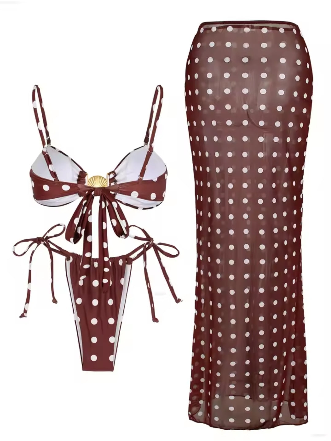 Chic Strapless Swimsuit Polka Dot 3 Piece Bikini Elegant
High Waist Beach Skirt 2025 New Bathing Suit with Cover