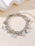 1pc Minimalist Double-Layer Metal Butterfly Bracelet, Suitable For Women Everyday Accessories, Date Gifts, Party Occasions