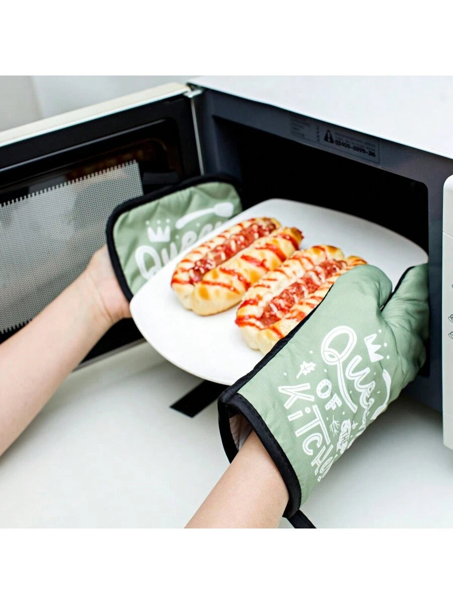 2pcs Kitchen Microwave Oven Gloves, Heat Resistant Gloves In Black, Grey, Green, And Pink, Thick & Durable For Baking & Cooking