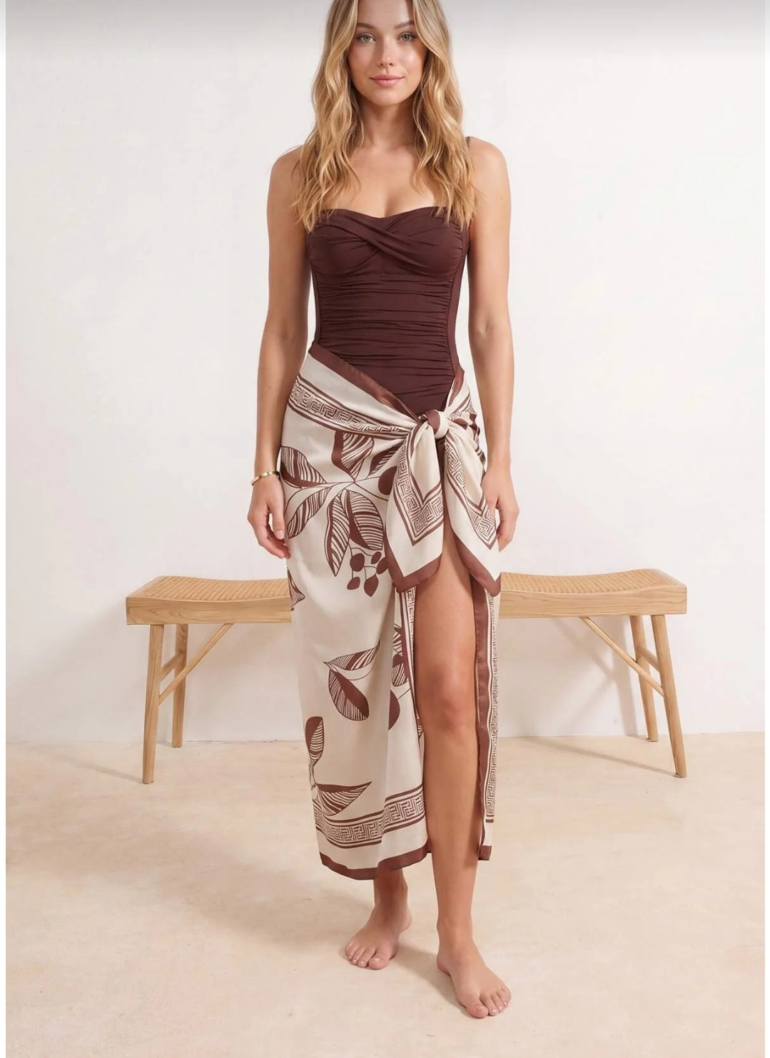 Brown Balconette Covered 2-Piece Pareo Swimsuit Set
Tbess26Ma00122