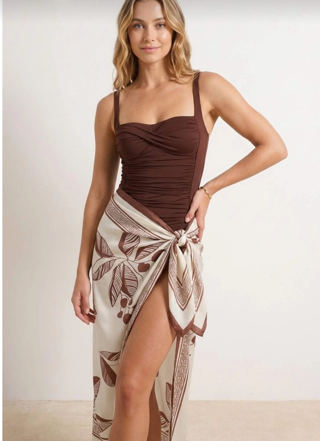 Brown Balconette Covered 2-Piece Pareo Swimsuit Set
Tbess26Ma00122