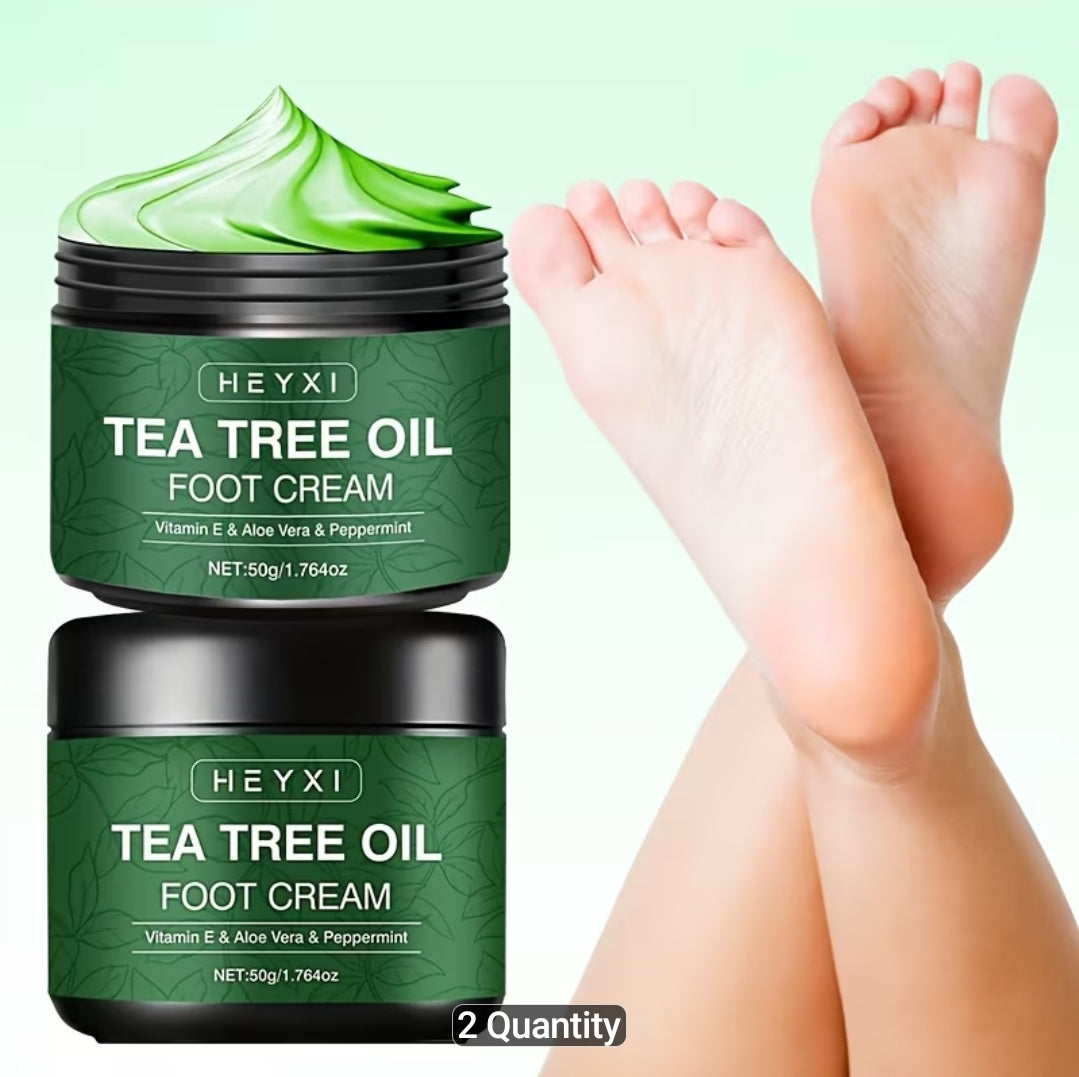 2pcs Tea Tree Oil Foot Cream, Enriched with Vitamin E, Aloe Vera, and Mint, Effectively Moisturizes Dry, Rough, and Cracked Skin, Softens and Smoothens the Skin, with a Long-lasting Fresh Fragrance, Foot Care, Contains Plant-derived Squalane