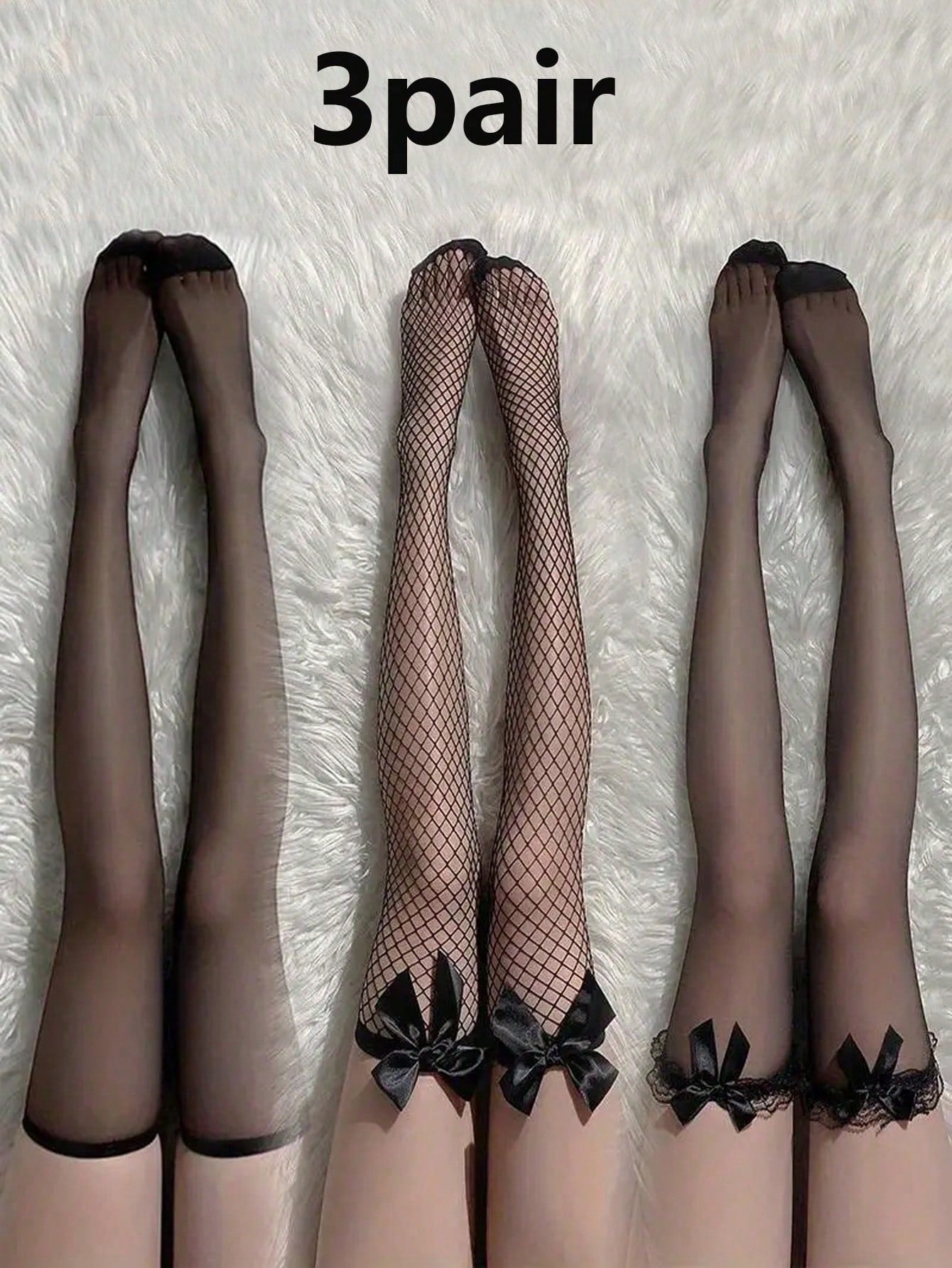 3 Pairs Black Silk Sexy Stockings, Can Be Torn Up To Above The Knee; White Sexy Stockings; Tempting Transparent Black Silk Stockings; E-Girl