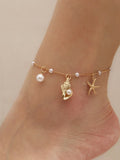 1pc Bohemian Beach Style Faux Pearl, Seashell & Starfish Anklet, Suitable For Daily Wear, Gift For Friends & Family, Fashion Accessory