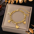 VceTd 1pc Romantic Stainless Steel Double-Layer Butterfly Pendant Bracelet, Suitable For Women's Daily Wear Or As A Gift