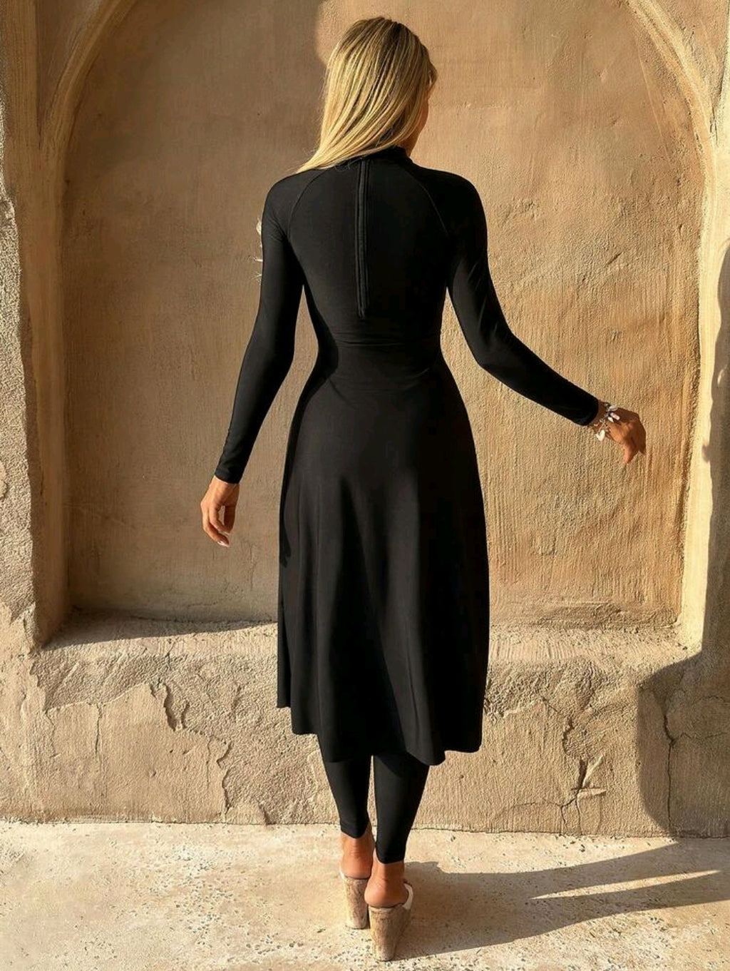 Swim Mulvari 26SS Black Twist Knot Maxi Skirt Burkini, Elegant Beach Resort Wear, Spring/Summer,2026 New Women's Swimwear ArrivalFor School,Suitable For Holiday, Date, Afternoon Tea, Western, Cruise, Beach, Island, Road Trip, All Seasons, Music Festival,