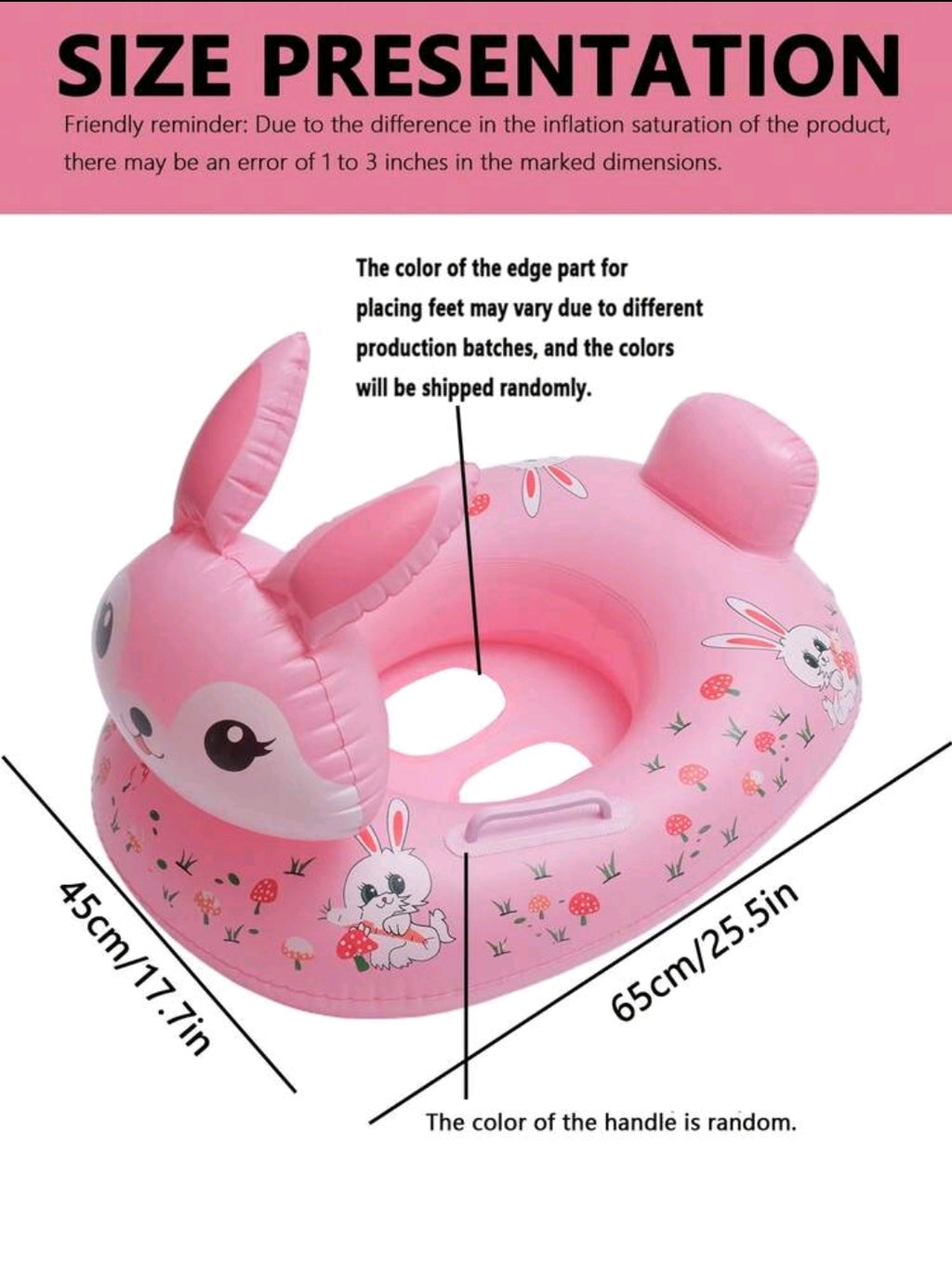 1pc Kids Swimming Pool Seat Ring, Cute Inflatable Floating Seat Ring, Swimming Ring With Handles, Inflatable Rabbit Swimming Ring, Underarm Floating Ring, For Summer Swimming Pool, Pool Accessories