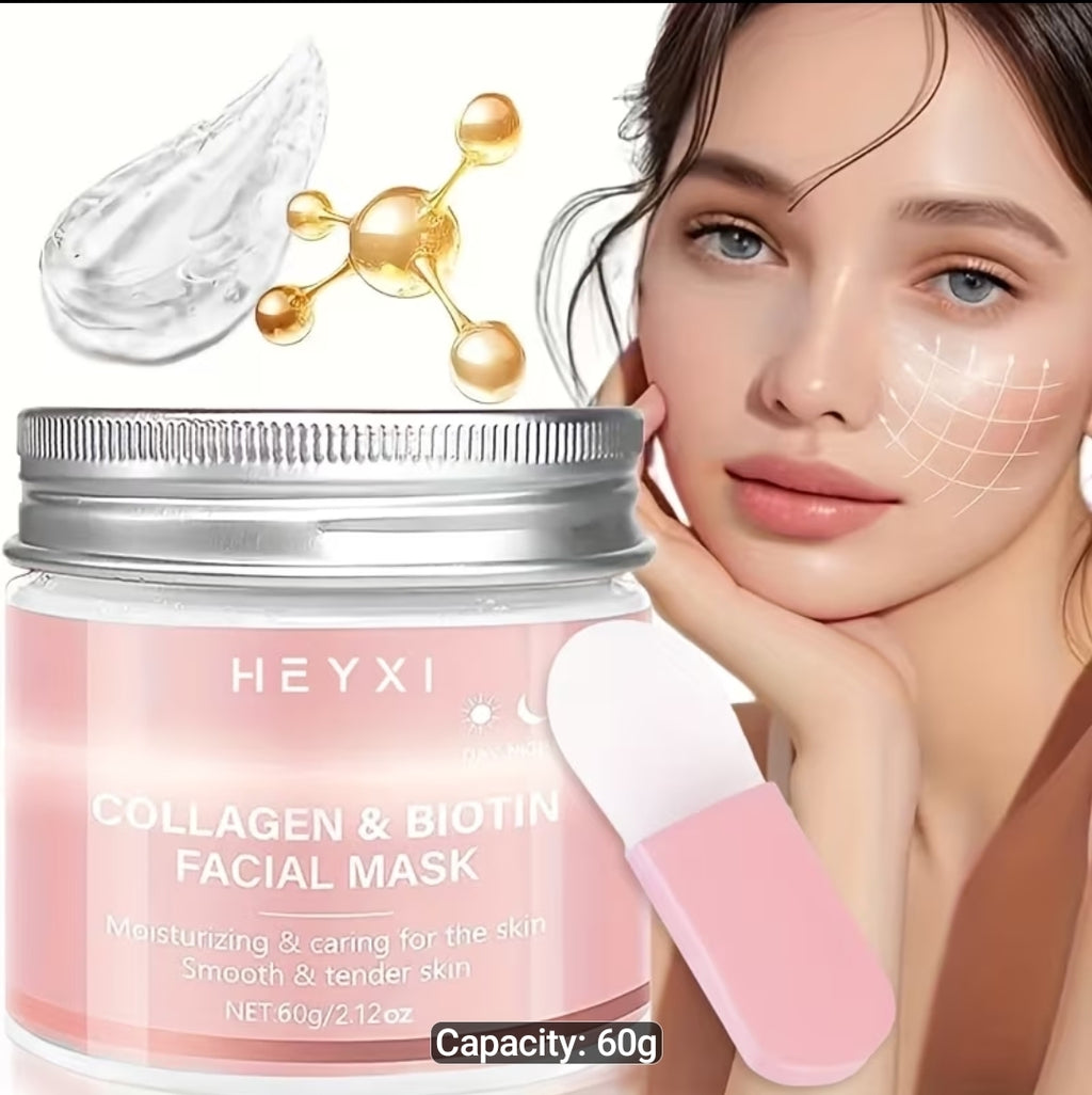 1pc 60g Collagen Biotin Day & Night Mask with Rich Collagen Essence, Protects Light Beige Skin, Moisturizes and Smooths, Infuses Light Beige with Hydration, Vitality, and Radiance