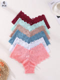 6pcs Women's Sexy Lace Mid-Waist Seamless Panties, Butt Lifting Shapewear Striped Underwear