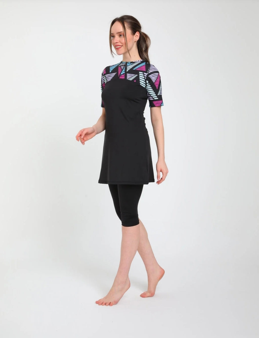 Chelly SHORT SLEEVE HALF ZIPPER SEMI COVERED SWIMSUIT