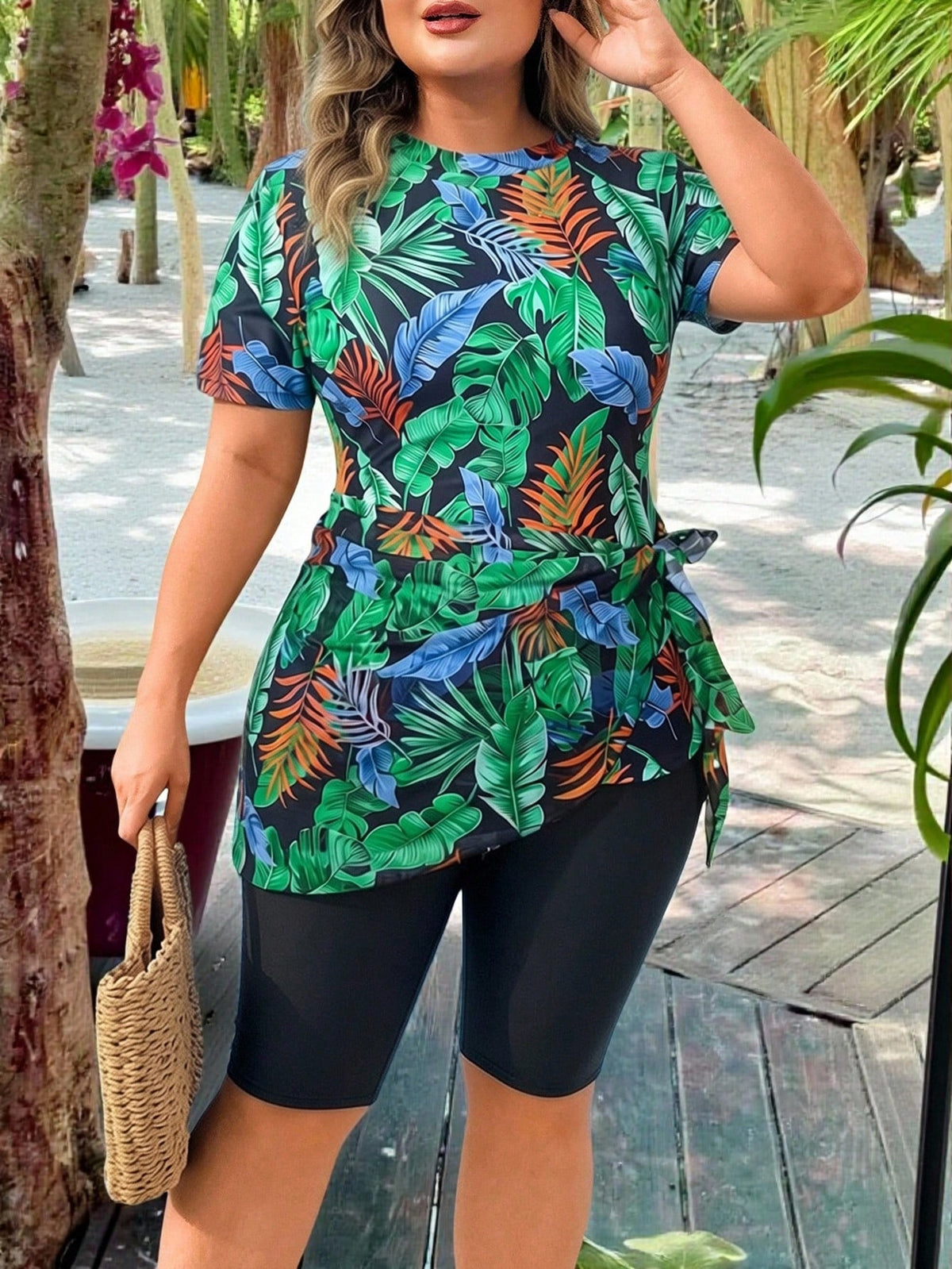 Swim Mulvari Plus Size Women Random Print Burkini Swimwear