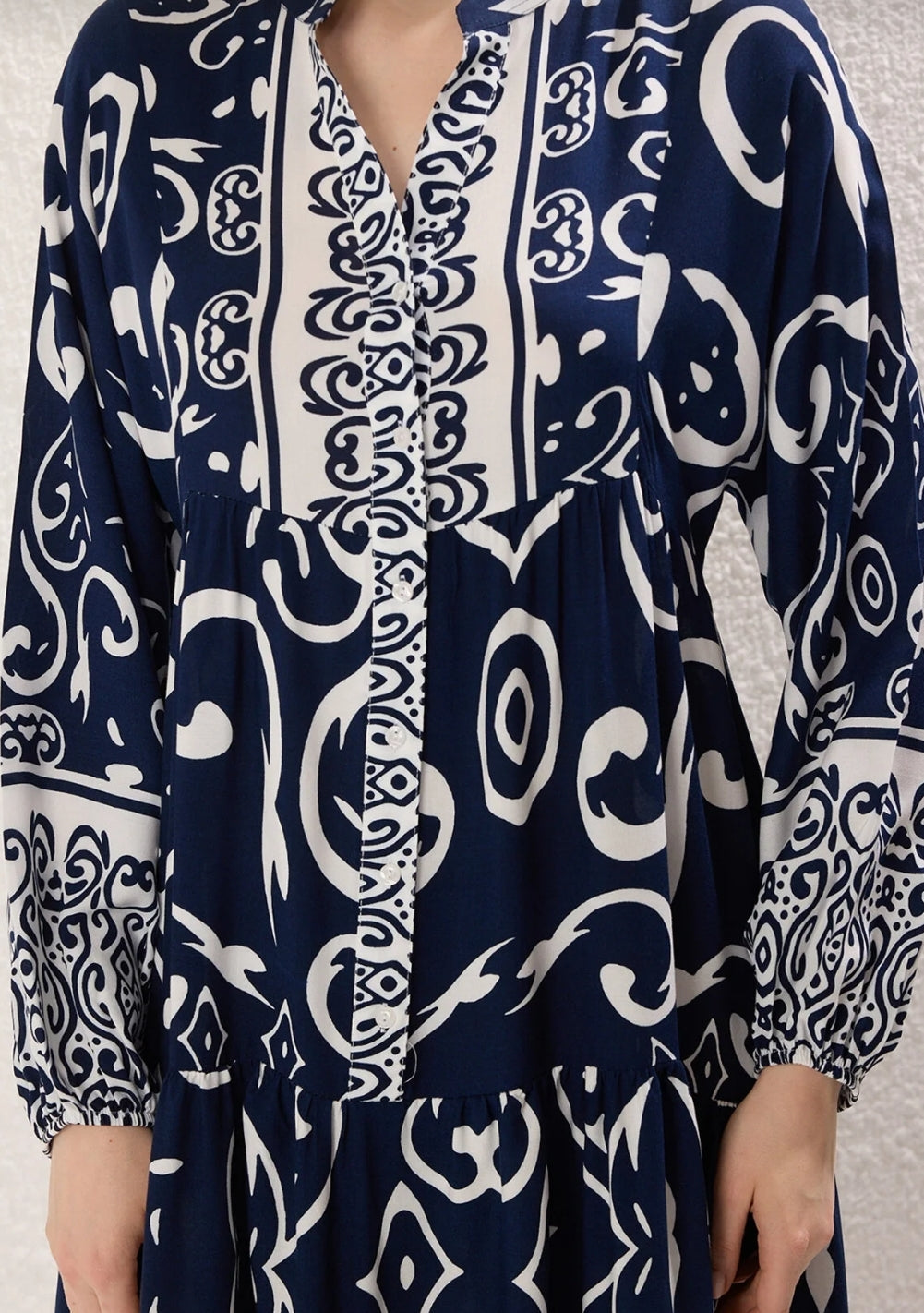 Modest Indigo Patterned Viscose Woven Dress Tctss24Eb00221