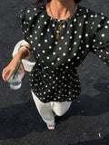 Siren Gaze Women's Round Neck Casual New Polka Dot Petal Sleeve Blouse