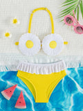 Baby Girl Floral Print Ruffle Trim Halter Beachwear Summer Beach