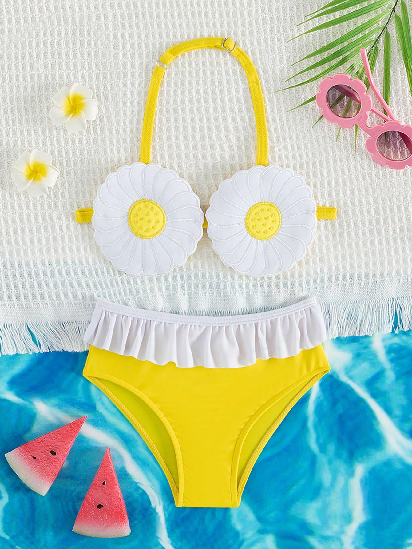 Baby Girl Floral Print Ruffle Trim Halter Beachwear Summer Beach