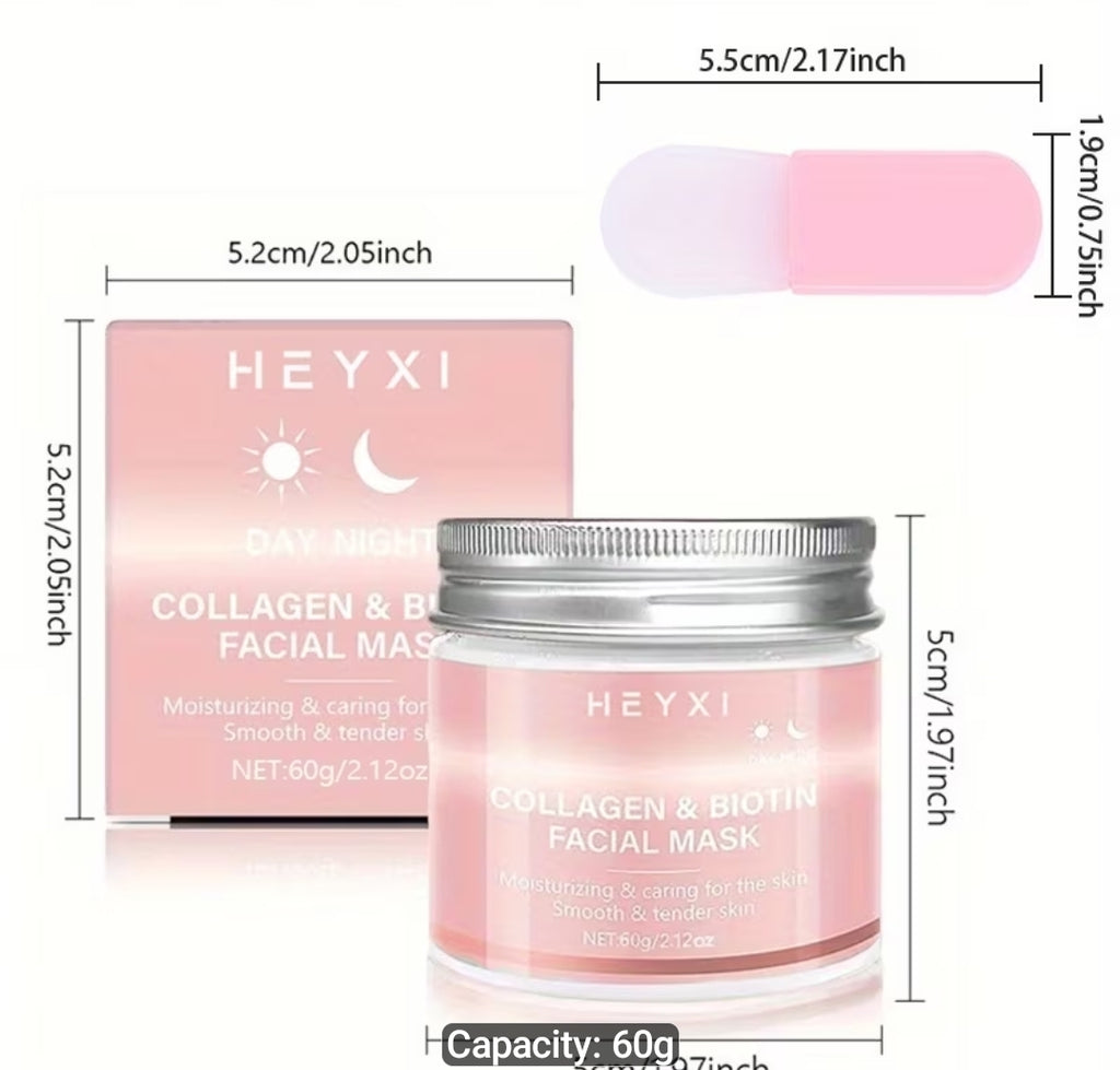 1pc 60g Collagen Biotin Day & Night Mask with Rich Collagen Essence, Protects Light Beige Skin, Moisturizes and Smooths, Infuses Light Beige with Hydration, Vitality, and Radiance