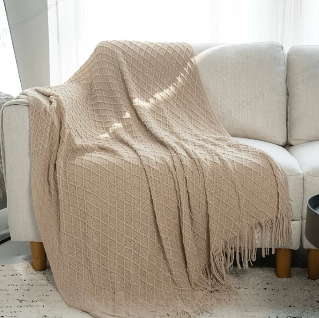 1pc Vintage Geometric Pattern Throw Blanket, Soft Acrylic Knitted Cozy Coverlet For Farmhouse Living Room, Bedroom, All Seasons - Mixed Colors