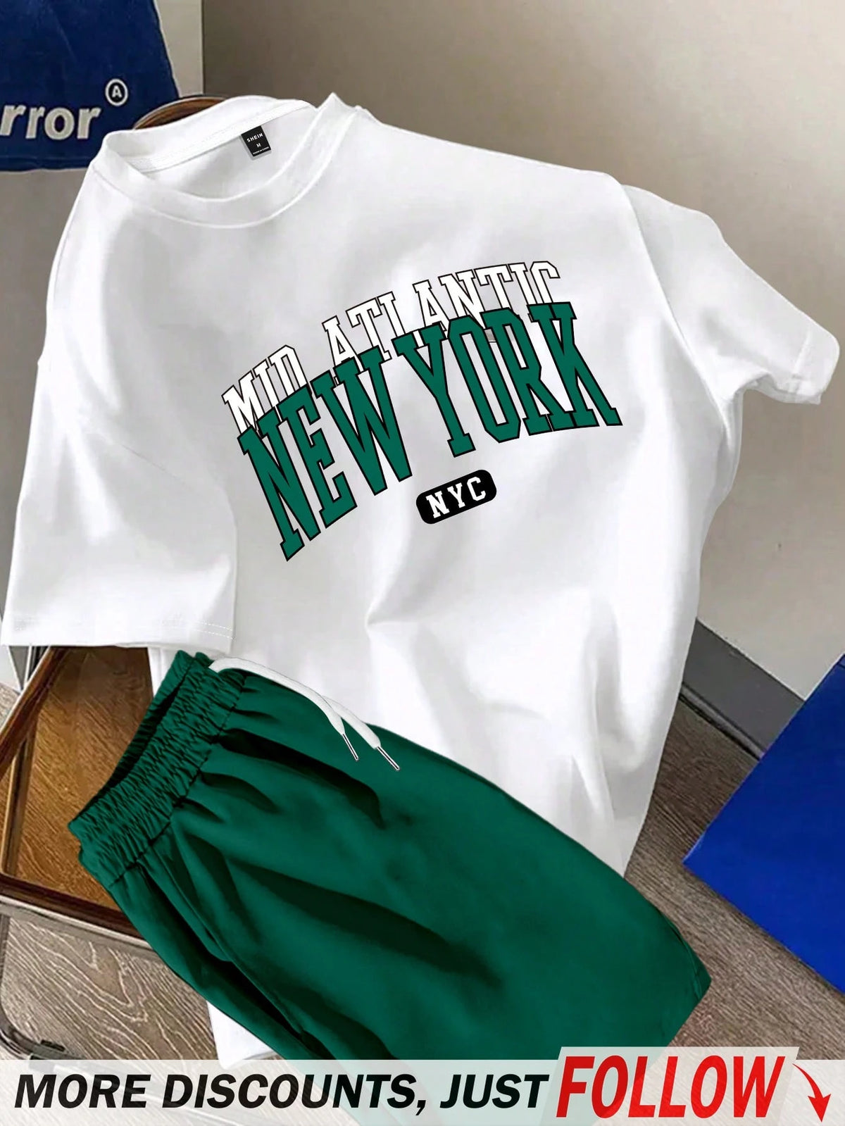 Manfinity Hypemode Standard Size Men's Black Top And Green Bottom T-Shirt Set