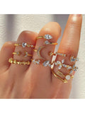 9pcs Water Drop Diamond Star Moon Ring Set