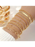 10pcs/Set Fashionable Bohemian Style Women's Metal Bracelet Set, Heart Shaped Beads & Chain Design, Stackable, Ideal Couple's Holiday Gift, Suitable For Daily Wear Or Dates