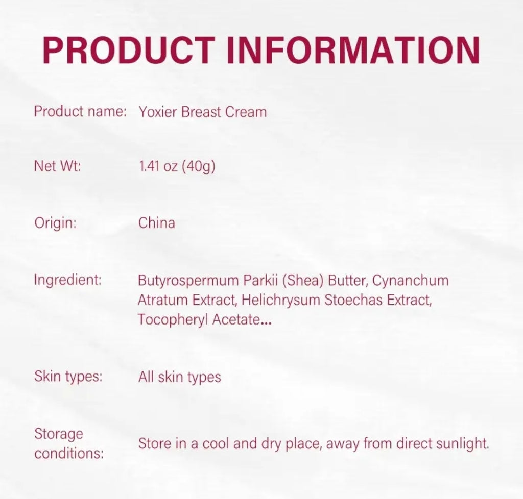 YOXIER Women'S Breast Firming Cream - Hydrating & Smoothing with Hydrolyzed Collagen & Vitamin E, for All Skin Types, Chest & Body Care, Moisturizing & Smooth, Cream, Sleek Tube Design, Skincare Product, Skincare Lovers