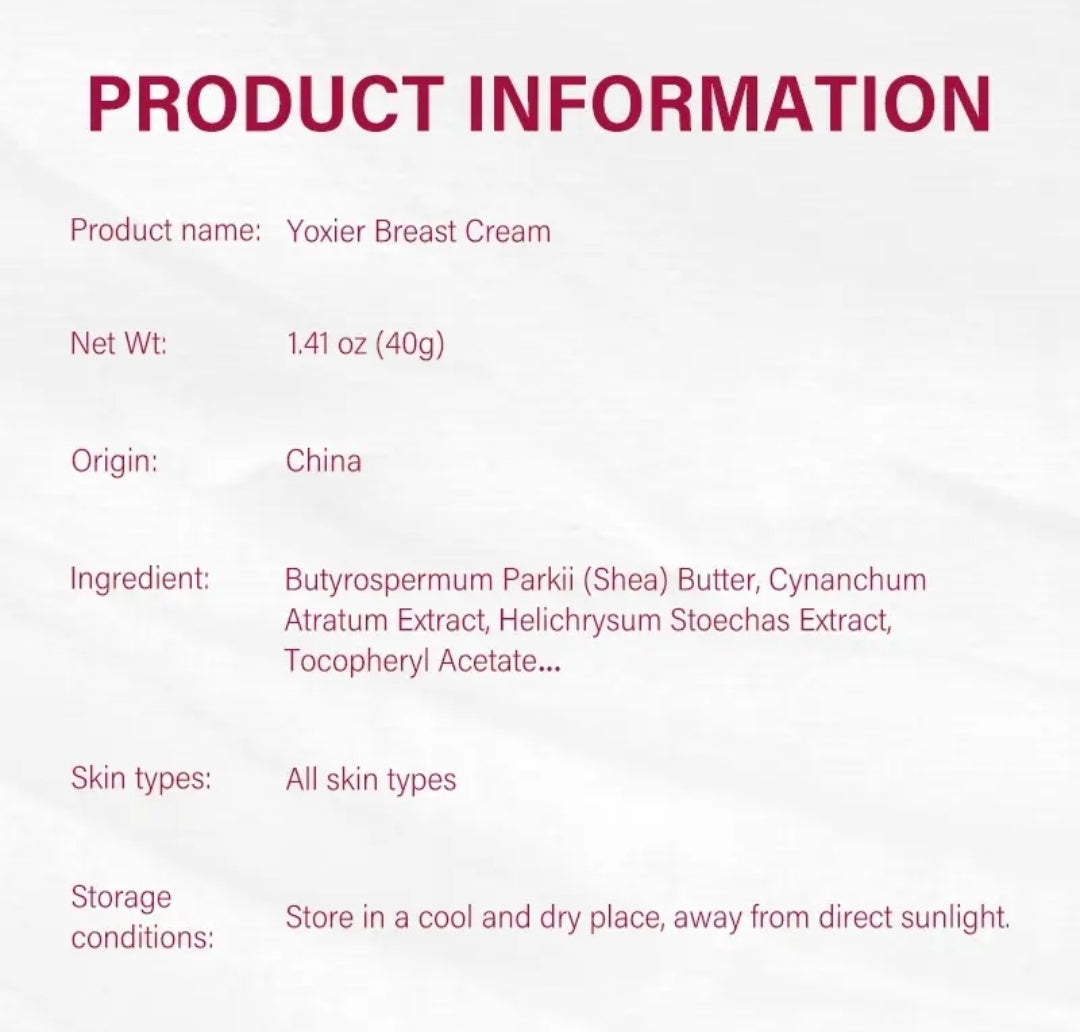 YOXIER Women'S Breast Firming Cream - Hydrating & Smoothing with Hydrolyzed Collagen & Vitamin E, for All Skin Types, Chest & Body Care, Moisturizing & Smooth, Cream, Sleek Tube Design, Skincare Product, Skincare Lovers