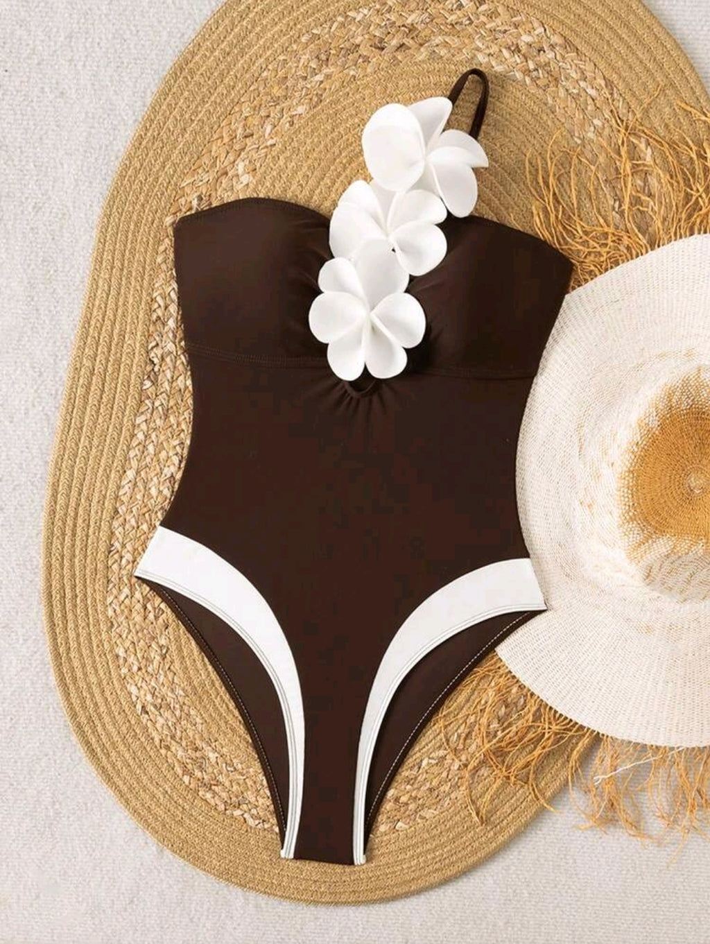 Bonvoyette Knitted Floral Textured Party, Beach, New Year Dress, Sexy Beach Dress With Contrast Color Ruffle Hem, One-Piece, Flyaway, Winter Christmas Viral, Elegant Summer Women Bikini Set Swimsuit