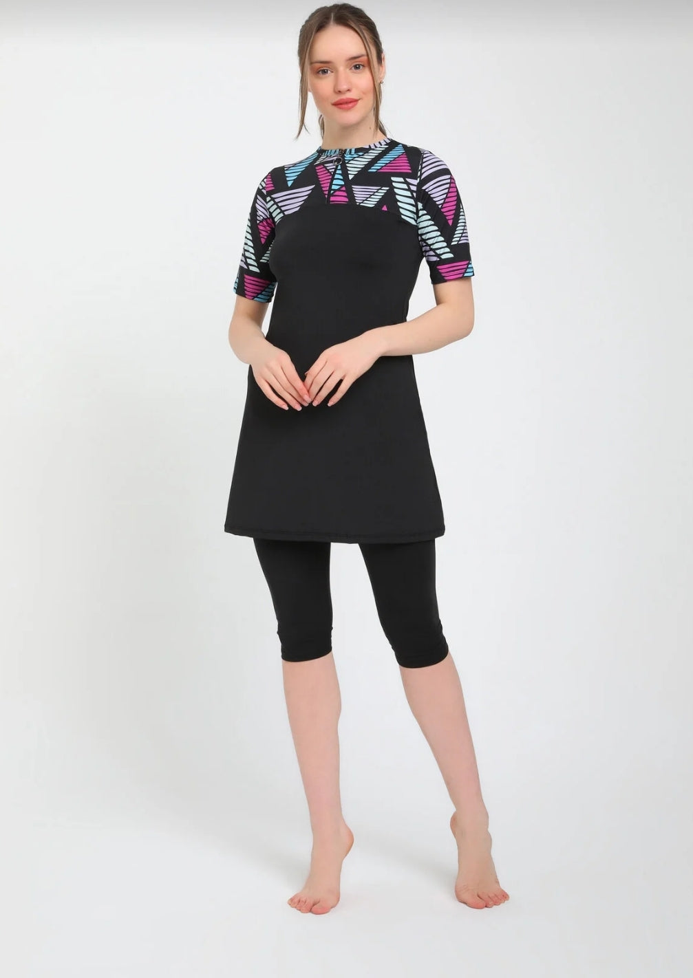 Chelly SHORT SLEEVE HALF ZIPPER SEMI COVERED SWIMSUIT