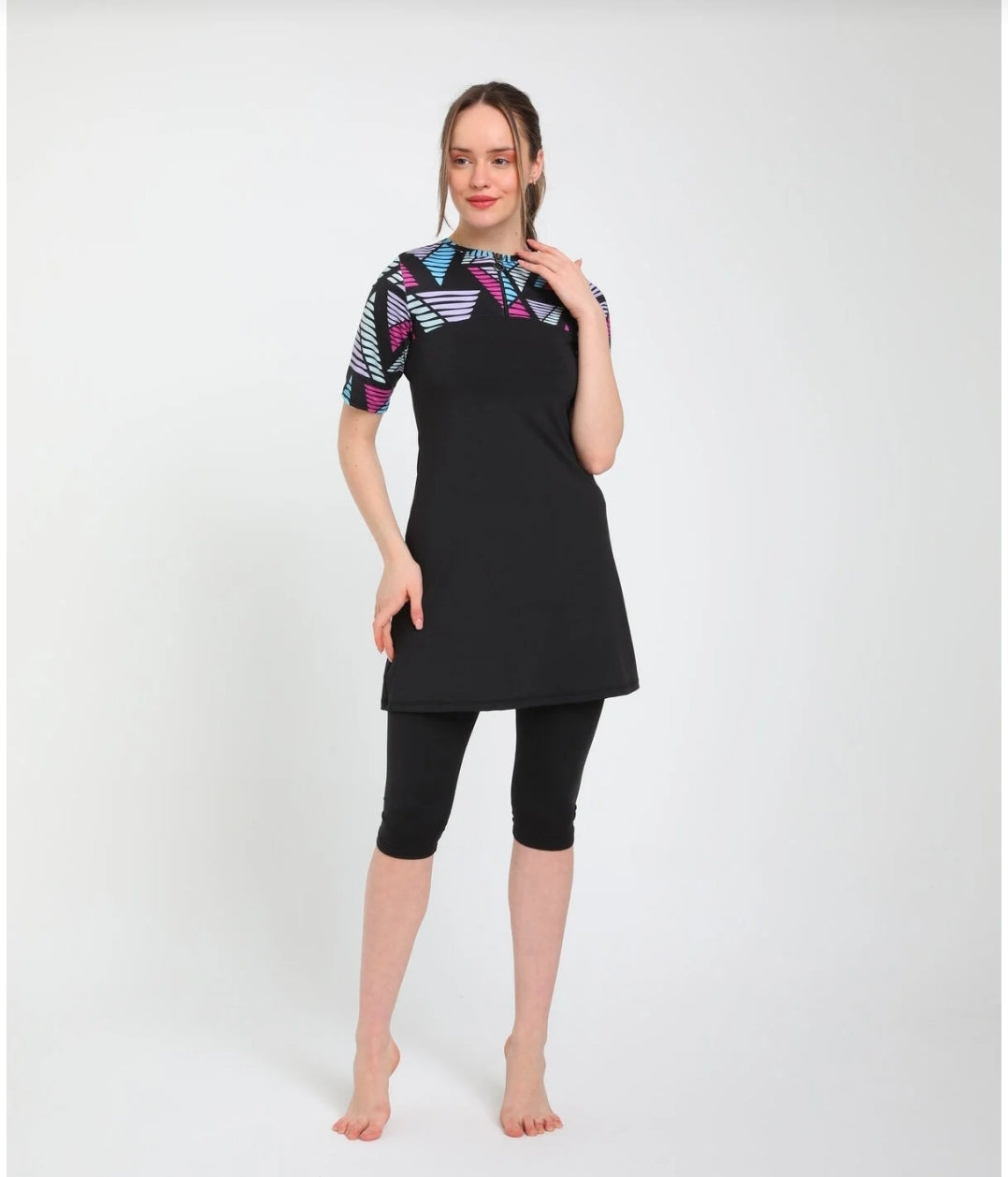 Chelly SHORT SLEEVE HALF ZIPPER SEMI COVERED SWIMSUIT