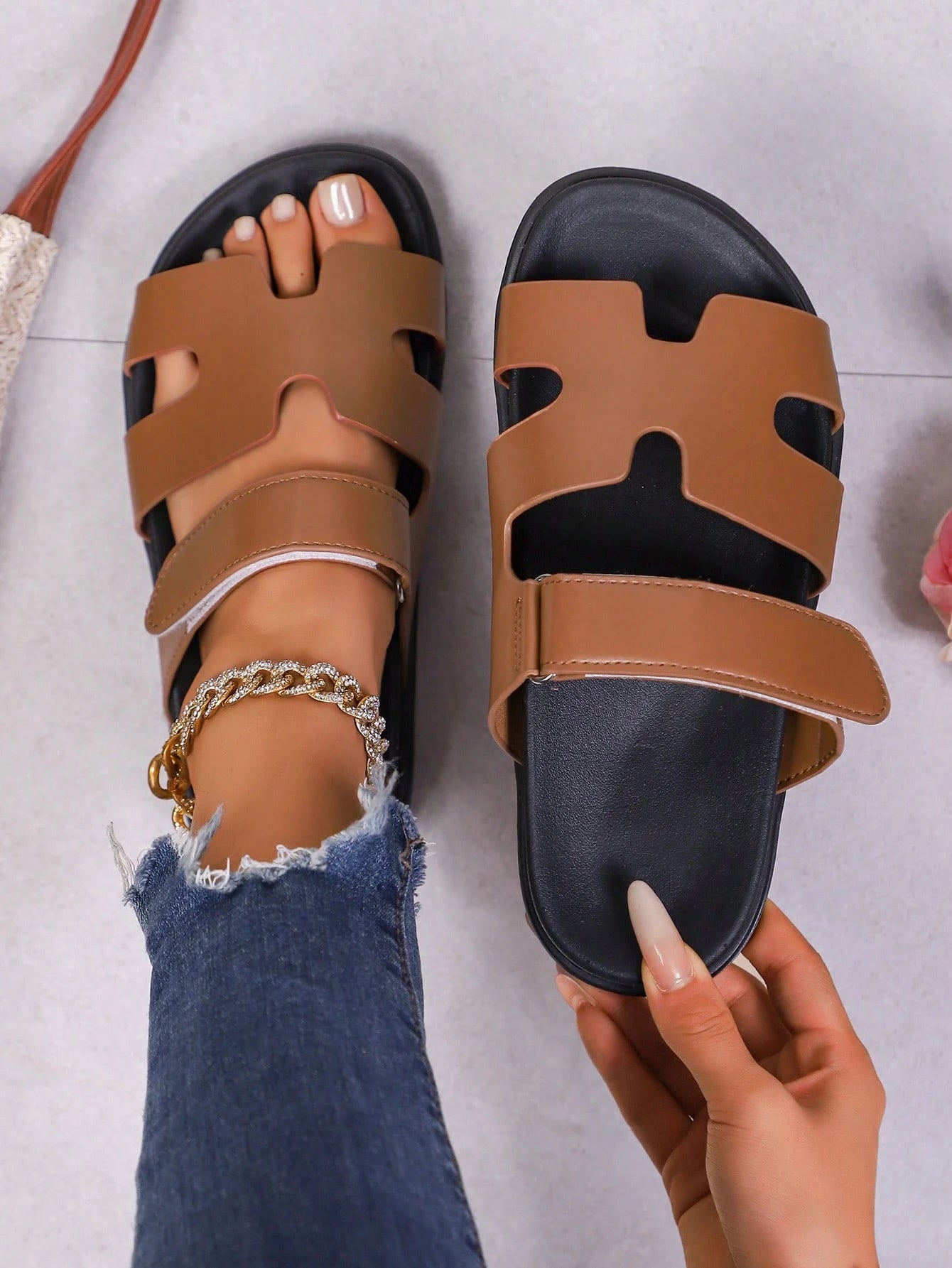 Women's Comfortable Open Toe Thick Sole Flat Sandals, Basic Daily Casual Vacation Beach Shoes