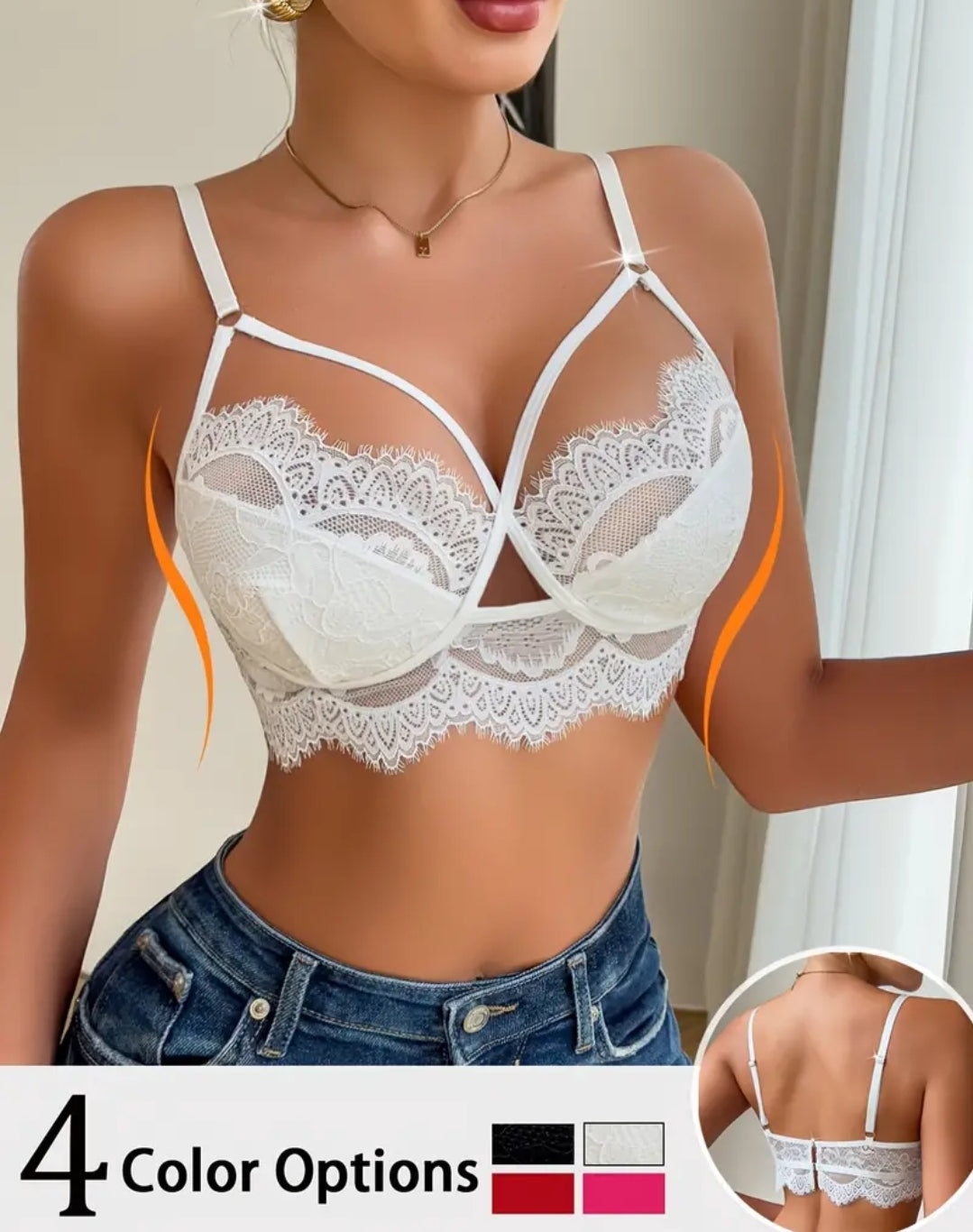 Spring Summer Bralette Women Eyelash Lace Sexy Hot Gril Vest Push up Underwear Adjustable Sling Backless Bra