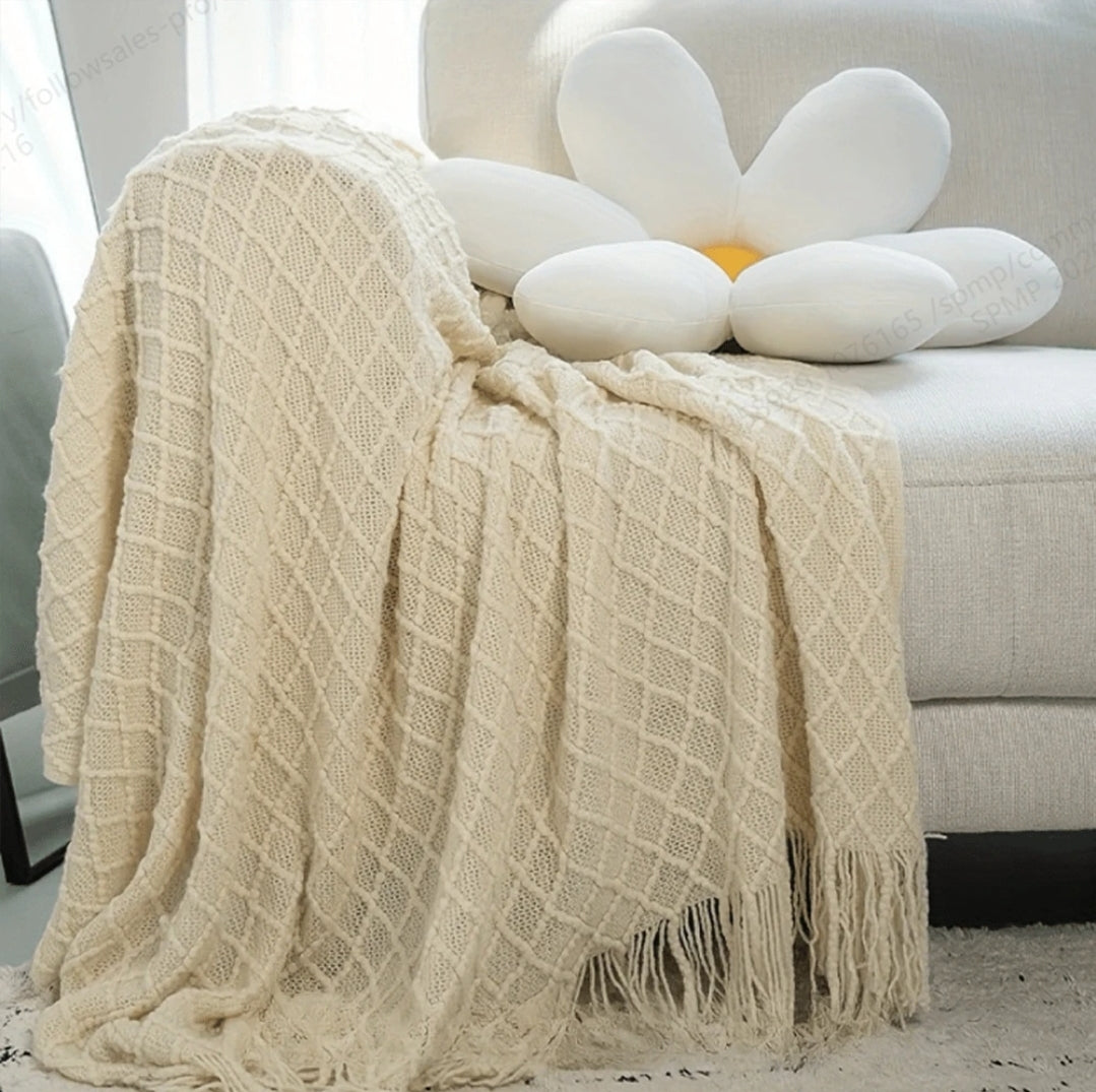 1pc Vintage Geometric Pattern Throw Blanket, Soft Acrylic Knitted Cozy Coverlet For Farmhouse Living Room, Bedroom, All Seasons - Mixed Colors