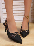 Women's High Heel Pointed Toe Shoes, With Buckle, Vintage Floral Embroidery, Lace-Up Heel, Comfortable Women's Dress Shoes